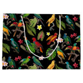 カラフル熱帯パロッ葉ト、花 ラージペーパーバッグ (裏面)