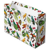 カラフル熱帯パロッ葉ト、花 ラージペーパーバッグ (裏面アングル)