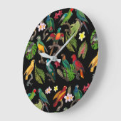 カラフル熱帯パロッ葉ト、花 ラージ壁時計 (傾斜)