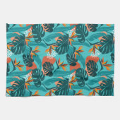 カラフル熱帯パーム葉とハイビスカスの花 キッチンタオル (横)