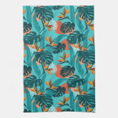 カラフル熱帯パーム葉とハイビスカスの花 キッチンタオル (縦)