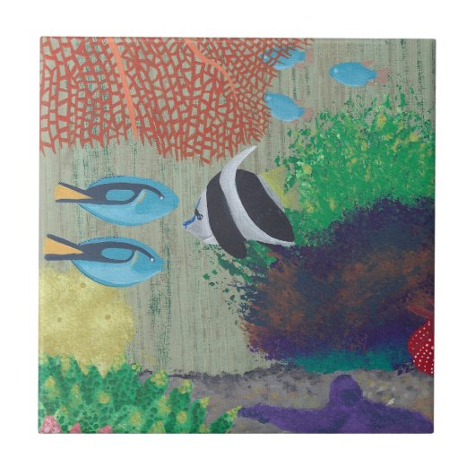 カラフル熱帯絵を描魚類のタイル タイル (正面)