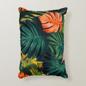 カラフル熱帯葉の花とハイビスカス | アクセントクッション (正面(垂直))