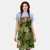 カラフル熱帯葉の花とハイビスカス | エプロン (着用した状態)