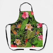 カラフル熱帯葉の花とハイビスカス | エプロン (正面)