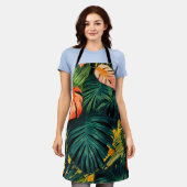 カラフル熱帯葉の花とハイビスカス | エプロン (着用した状態)
