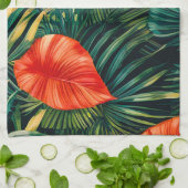 カラフル熱帯葉の花とハイビスカス | キッチンタオル (折り畳み)