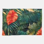 カラフル熱帯葉の花とハイビスカス | キッチンタオル (横)