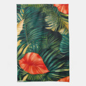 カラフル熱帯葉の花とハイビスカス | キッチンタオル (縦)