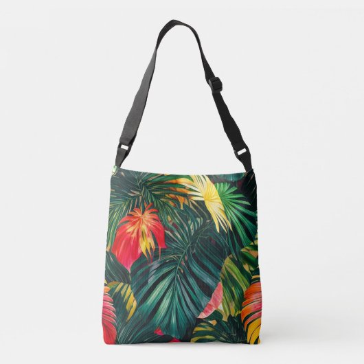 カラフル熱帯葉の花とハイビスカス | クロスボディバッグ (裏面)