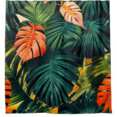 カラフル熱帯葉の花とハイビスカス | シャワーカーテン (正面)