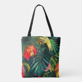 カラフル熱帯葉の花とハイビスカス | トートバッグ (裏面)
