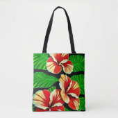 カラフル熱帯葉の花とハイビスカス | トートバッグ (正面)