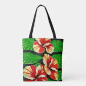 カラフル熱帯葉の花とハイビスカス | トートバッグ (裏面)