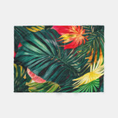 カラフル熱帯葉の花とハイビスカス | フリースブランケット (正面(横))