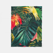 カラフル熱帯葉の花とハイビスカス | フリースブランケット (正面)