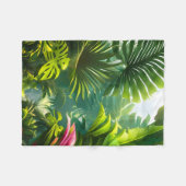 カラフル熱帯葉の花とハイビスカス | フリースブランケット (正面(横))