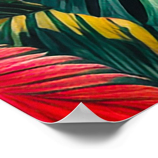 カラフル熱帯葉の花とハイビスカス | ポスター (角)