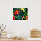 カラフル熱帯葉の花とハイビスカス | ポスター (キッチン)