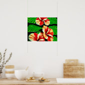 カラフル熱帯葉の花とハイビスカス | ポスター (キッチン)