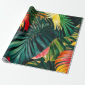 カラフル熱帯葉の花とハイビスカス | ラッピングペーパー (アンロールド)