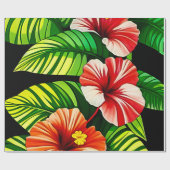カラフル熱帯葉の花とハイビスカス | ラッピングペーパー (フラット)