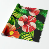 カラフル熱帯葉の花とハイビスカス | ラッピングペーパー (アンロールド)
