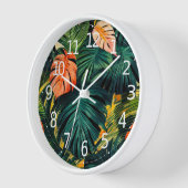 カラフル熱帯葉の花とハイビスカス | 壁時計 (傾斜)