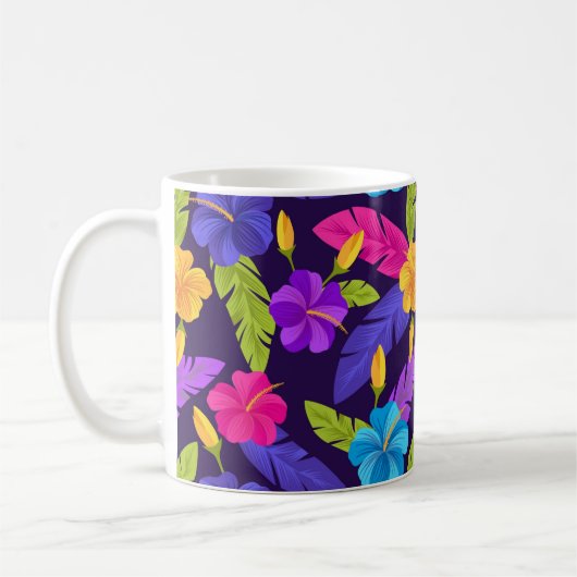 カラフル熱帯離れ花柄 コーヒーマグカップ (左)