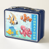 カラフル熱帯魚のパーソナライズされた子供 メタルランチボックス (裏面)