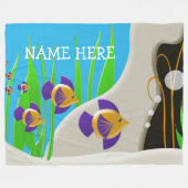 カラフル熱帯魚カスタムの子供の名前 フリースブランケット (正面(横))