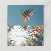 カラフル熱帯鳥と青鮮やかい植物 プレイスカード (外部開封)