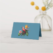 カラフル熱帯鳥と青鮮やかい植物 プレイスカード (裏面)