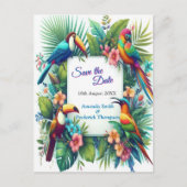 カラフル熱帯鳥と青鮮やかい植物 案内ポストカード (正面)