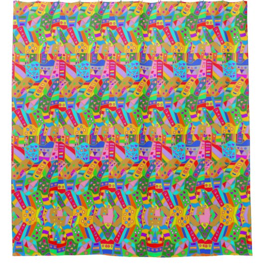 カラフル熱狂するパタモダンーンのヒッピー シャワーカーテン (正面)