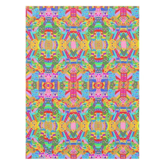 カラフル熱狂するパタモダンーンのヒッピー テーブルクロス (正面)