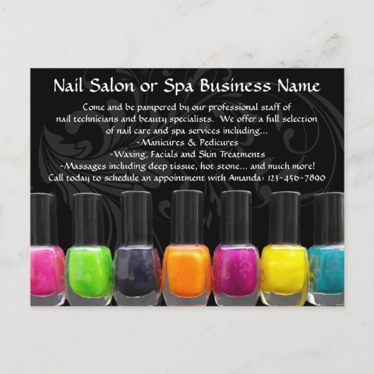カラフル爪、 ネイルポーランドボトル、ネイルサロン ポストカード (正面)
