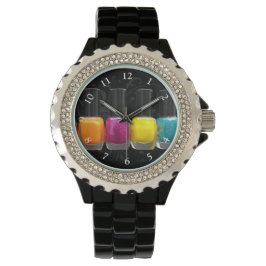 カラフル爪、 ネイルポーランドボトル、ネイルサロン 腕時計