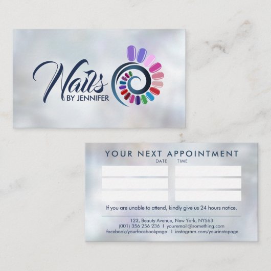 カラフル爪、 ネイル緩和曲線アポイントメント 名刺 (正面/裏面)