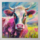 カラフル牛ポートレートモダン抽象芸術 ポスター (正面)