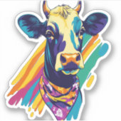 カラフル牛、レインボー牛デザイン シール (正面)