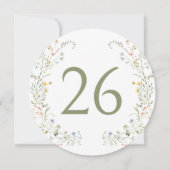 カラフル牧草地ワイルドフラワーリーステーブル番号 招待状 (裏面)