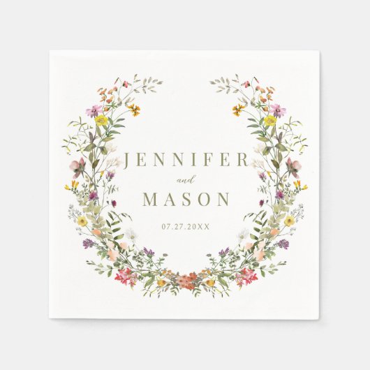 カラフル牧草野結婚花の紙 スタンダードカクテルナプキン (正面)