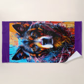 カラフル犬抽象芸術ビーチタオル ビーチタオル (正面)