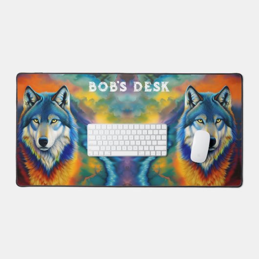 カラフル狼と空 デスクマット (キーボード&マウス)