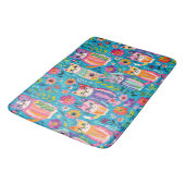 カラフル猫と花お洒落 バスマット (アングル)