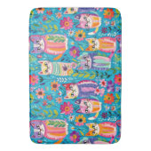 カラフル猫と花お洒落 バスマット (正面縦)