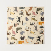 カラフル猫違う柄 タペストリー (正面(横))