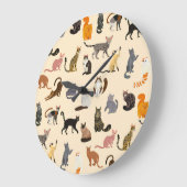 カラフル猫違う柄 ラージ壁時計 (傾斜)