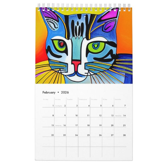 カラフル猫 カレンダー (2月 2026)